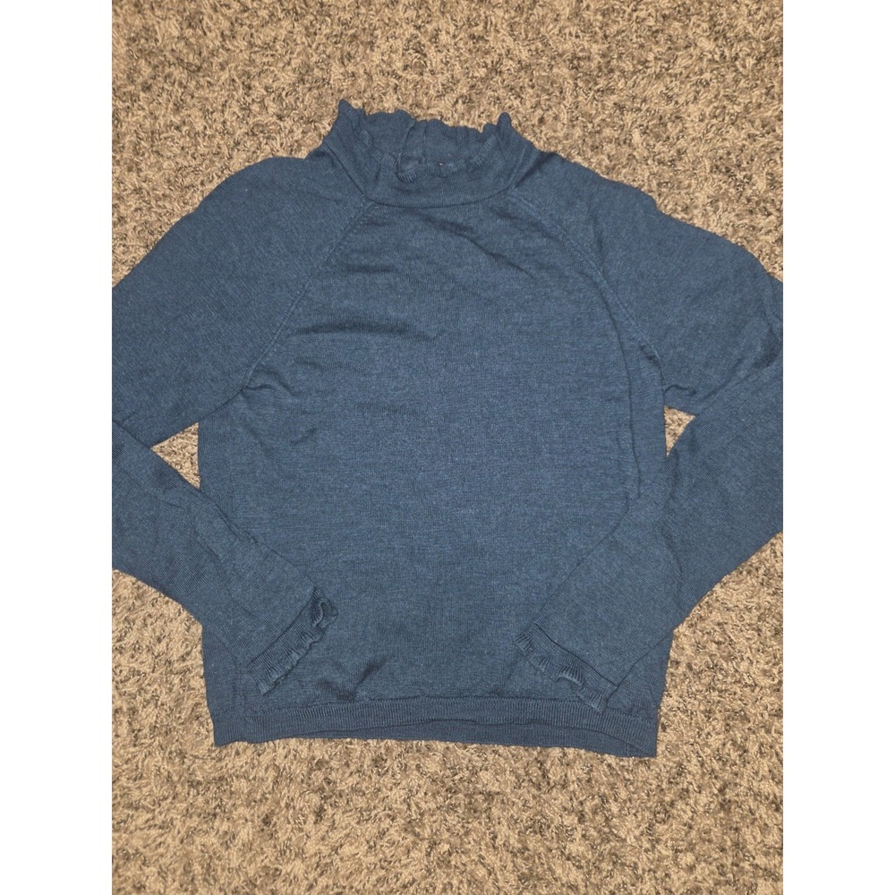 Free People Needle And Thread Merino Pullover Blue Medium Minimalist 100% Merino